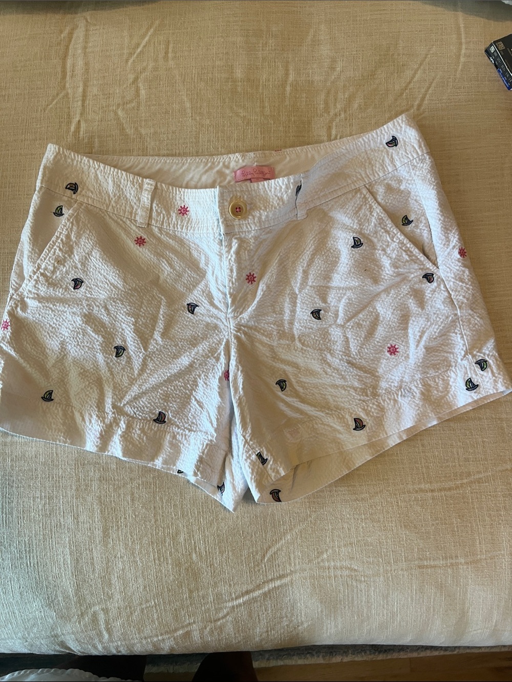 Lilly Pulitzer Embroidered Seersucker Shorts - Nautical Print
